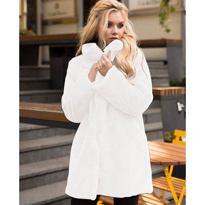 Buycenter Stand-Up Collar Winter Faux Fur Coat - Mid-Length, Loose Fit - Buy Center