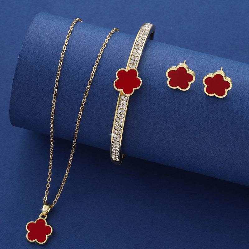 Lucky Five Petal Flower Jewelry Set - Elegant Modern Fashion Accessory - Buy Center