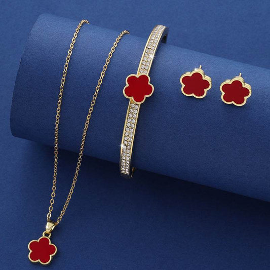 Lucky Five Petal Flower Jewelry Set - Elegant Modern Fashion Accessory - Buy Center