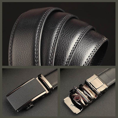 Men's Leather Automatic Buckle Belt - Two-Layer Cowhide, Embossed Style - Buy Center