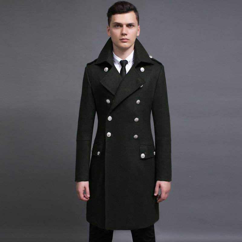 Buycenter Double-Row Woolen Coat for Men - Stylish & Comfortable Trench - Buy Center