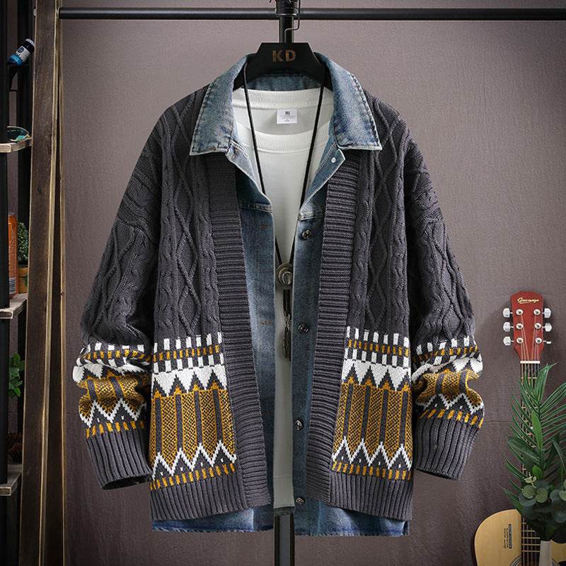 Men's Polo Collar Cardigan Sweater - Thick Rabbit Fur, Stylish Warmth - Buy Center