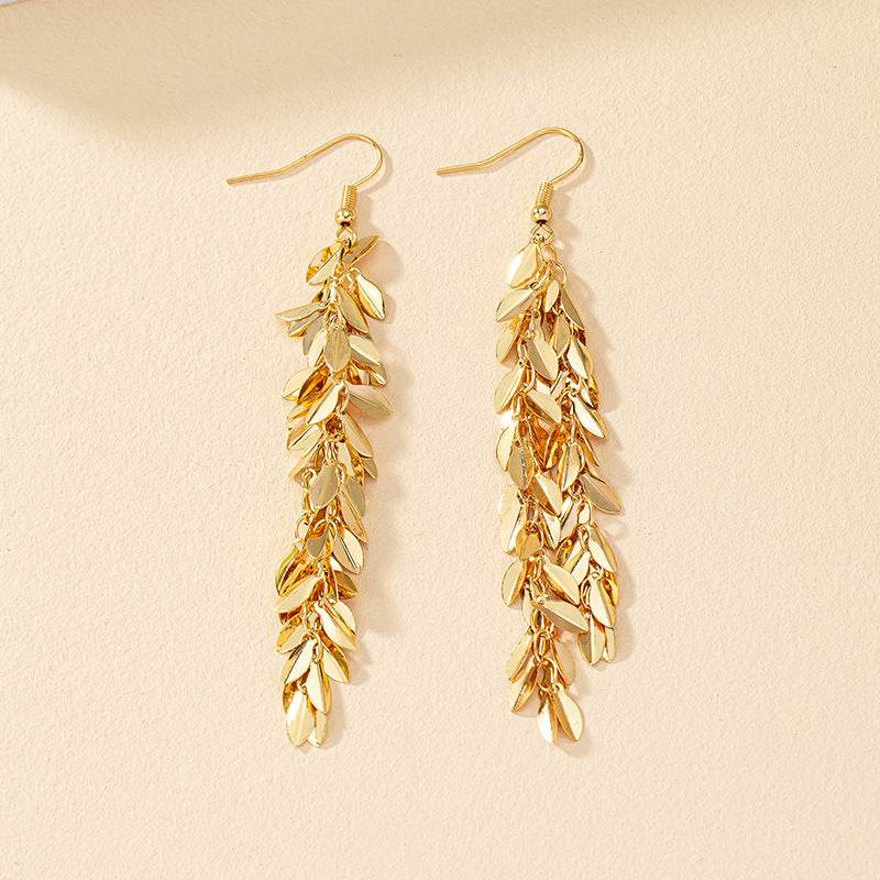Gold Alloy Leaf Shaped Earrings - Stylish European Design for Any Occasion - Buy Center