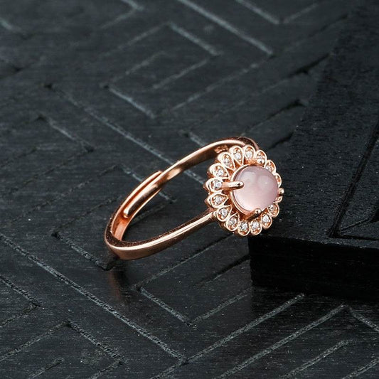 Sterling Silver Rose Gold Eardrop Frame Ring - Adjustable & Elegant Design - Buy Center