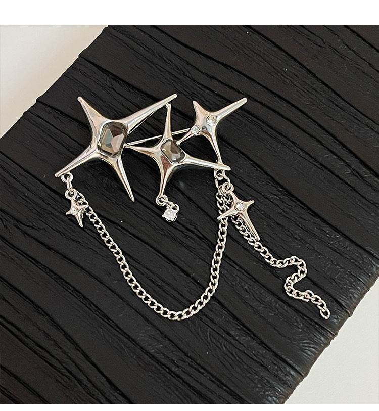 Buy Center Four Eight-Pointed Stars Zircon Chain Brooch for Women - Buy Center