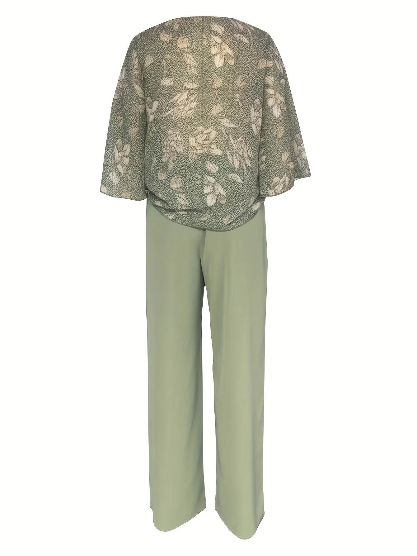Elegant Two-Piece Women's Suit - Floral Shirt & Pants Set - Buy Center