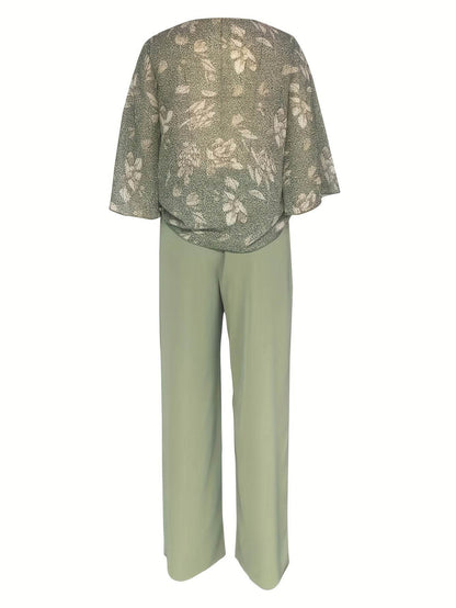Elegant Two-Piece Women's Suit - Floral Shirt & Pants Set - Buy Center