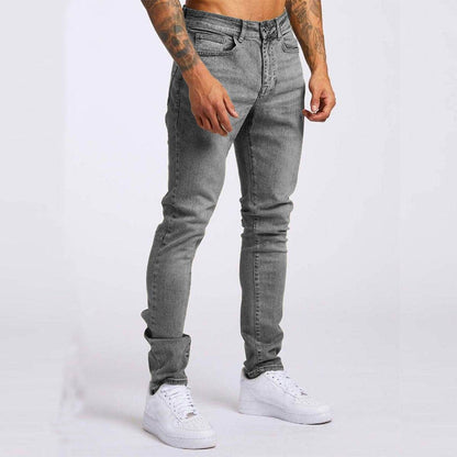 Men's Slim Fit High Waist Jeans - Casual Fashion in Light Blue & Black - Buy Center