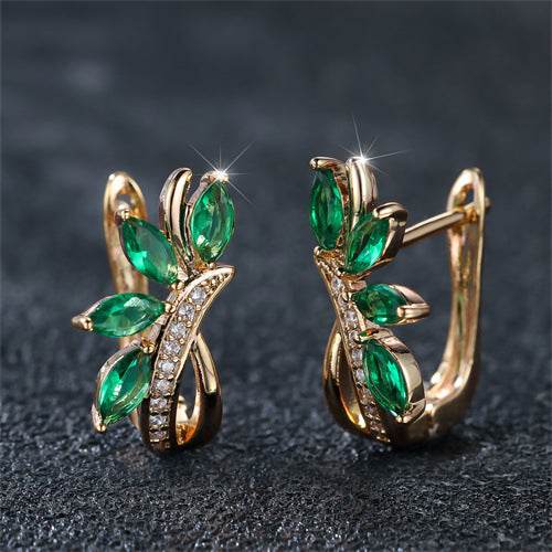 Elegant Water Drop Flower Earrings - Green Zircon Copper Jewelry - Buy Center