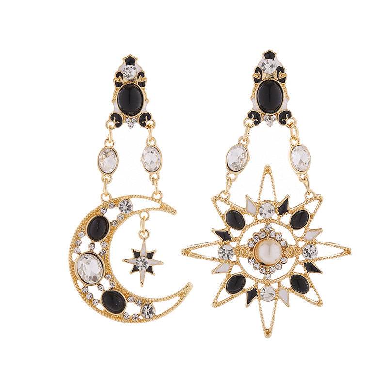 Retro Rhinestone Pearl Earrings - Exaggerated Moon Design for Women - Buy Center