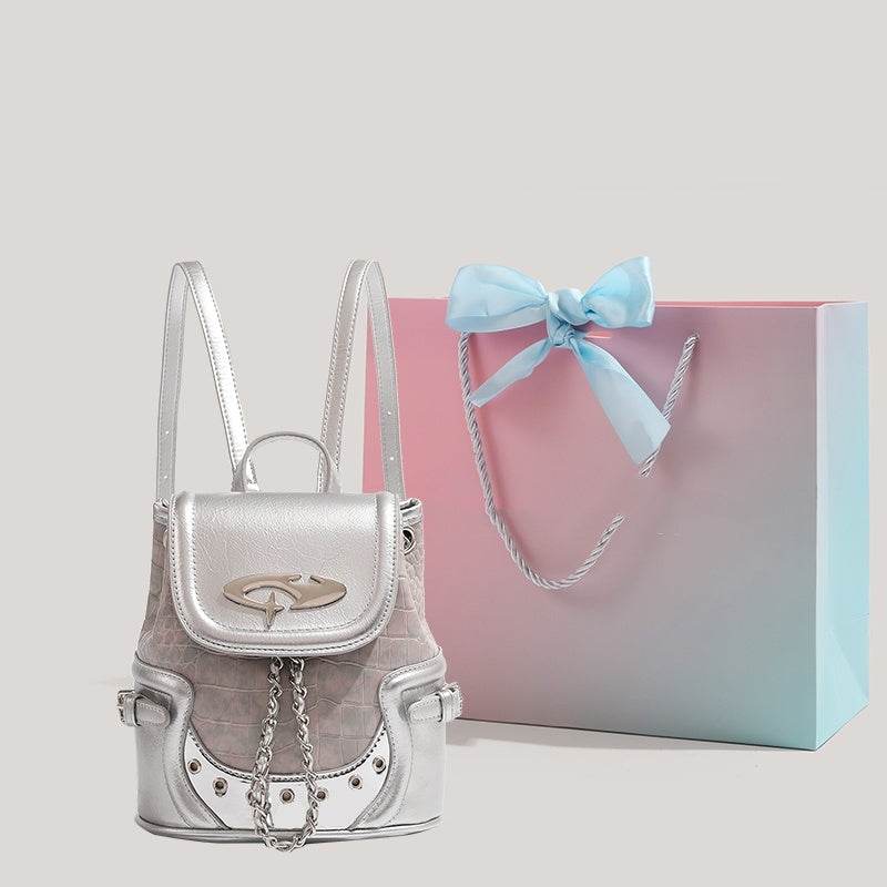 Stylish Silver Crocodile Pattern Backpack - Water-Repellent Fashion Accessory - Buy Center