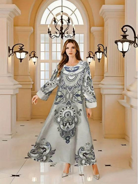 Buycenter Elegant Floral Print Abaya Dress - Long Sleeve, Chic Design - Buy Center