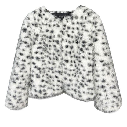 Women's Black & White Spots Short Coat - Trendy Faux Fur Style 2025 - Buy Center
