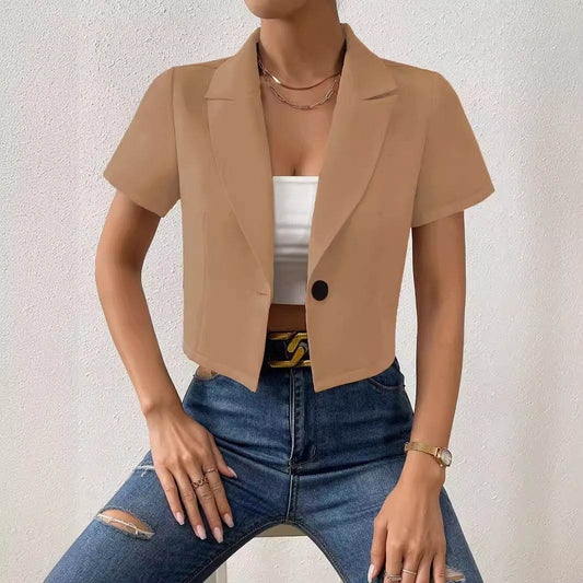 Buycenter Women's Khaki Small Suit - Short Sleeve Fashion for Commuting - Buy Center