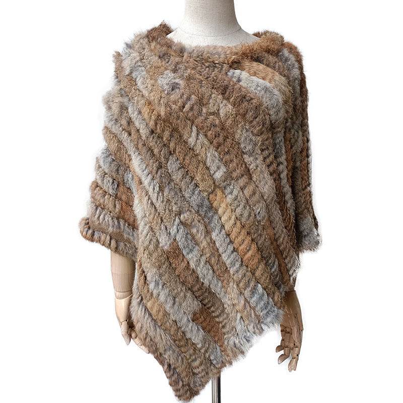 Buycenter Real Wool Autumn Cape Top - Loose Fit with Fur Collar - Buy Center