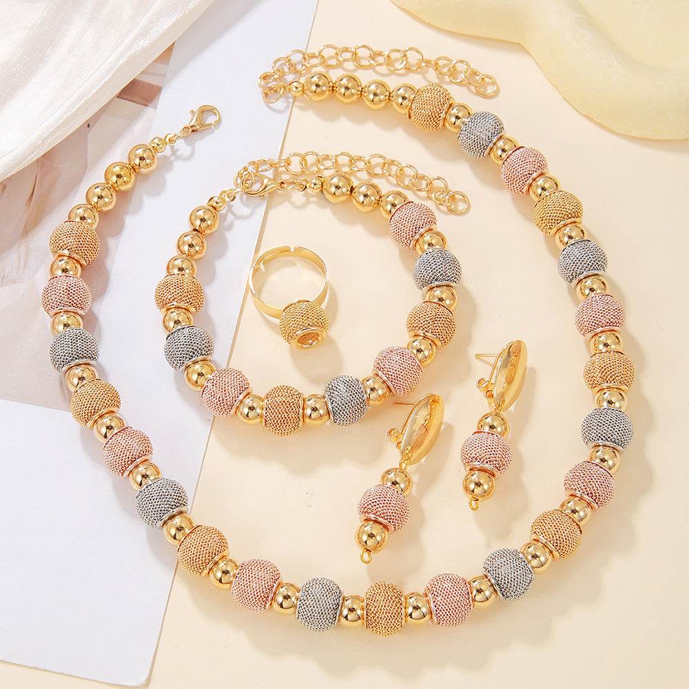Fashionable 5-Piece Metallic Jewelry Set - Gold Earrings, Necklaces & Bracelet - Buy Center