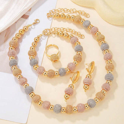 Fashionable 5-Piece Metallic Jewelry Set - Gold Earrings, Necklaces & Bracelet - Buy Center