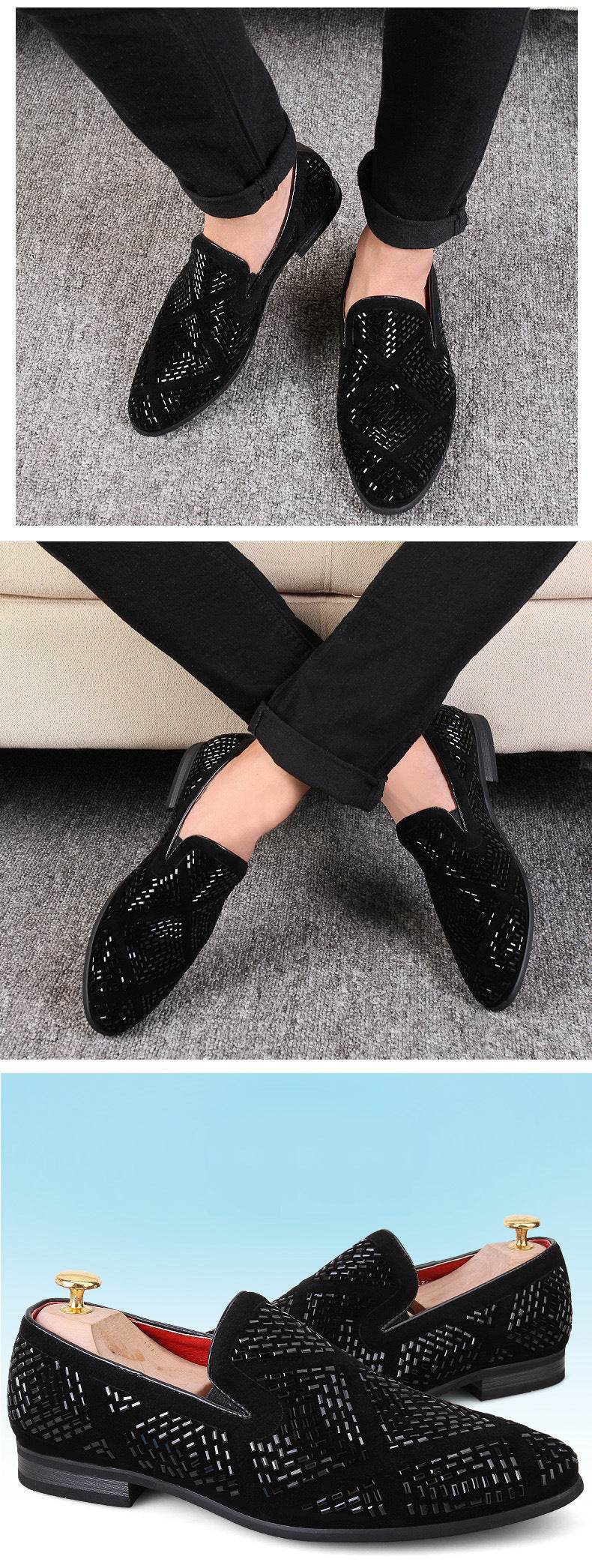 Men's Black Paillette Casual Shoes - Stylish Pointed Toe Design 2025 - Buy Center
