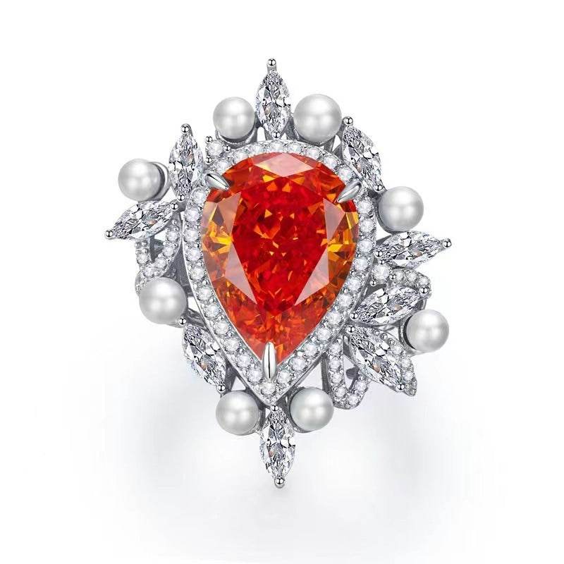 Buy Center High Carbon Diamond Water Drop Ring - Sunset Orange, 925 Silver - Buy Center