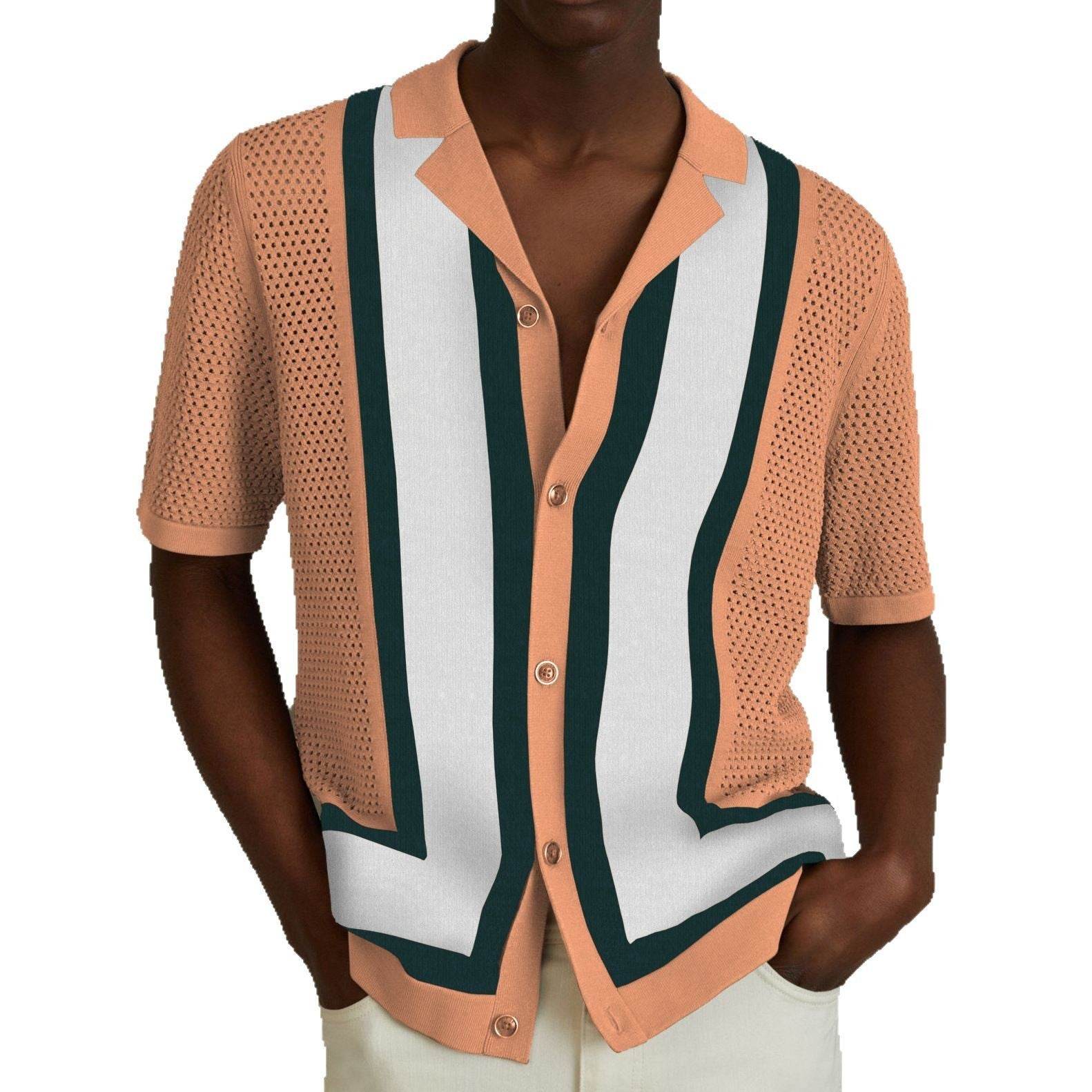 Men's Summer Striped Contrast Knitwear Top - Dark Blue, Army Green, Orange - Buy Center