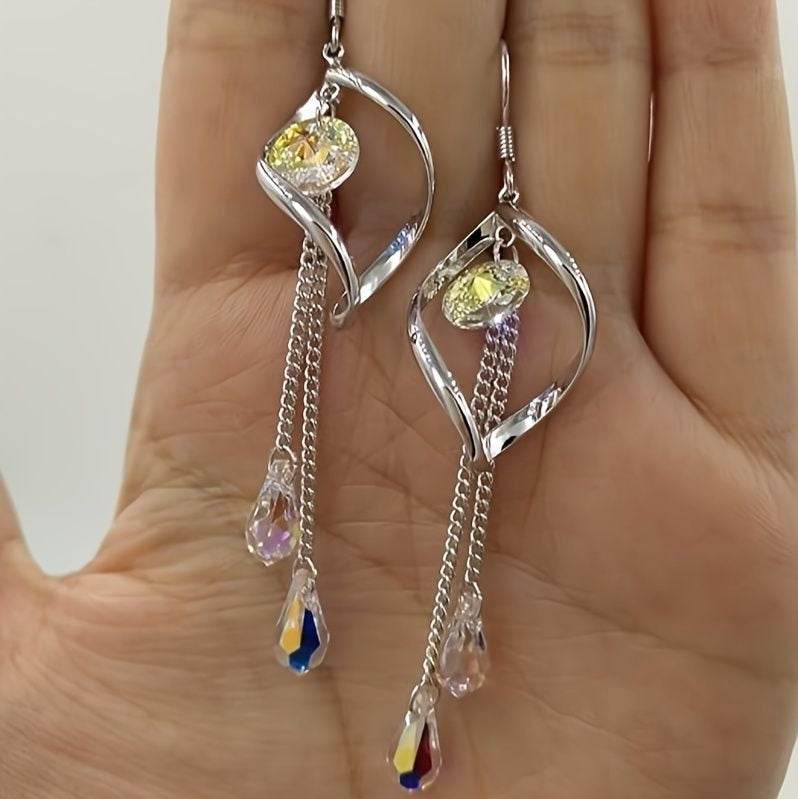 Platinum-Plated Multi-Teardrop Earrings - Aurora Borealis Crystals - Buy Center
