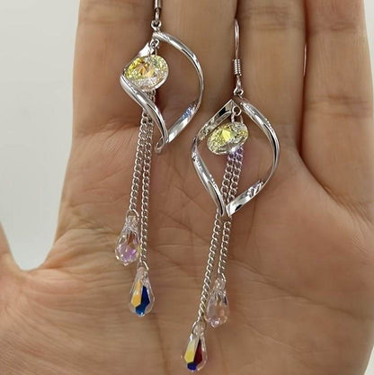 Platinum-Plated Multi-Teardrop Earrings - Aurora Borealis Crystals - Buy Center