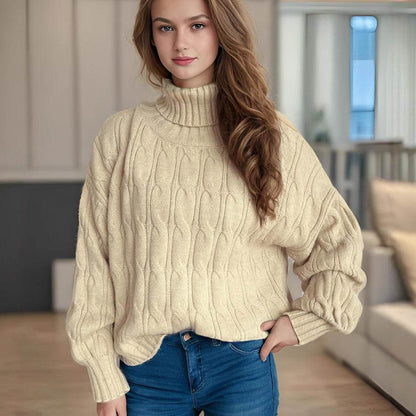 Turtleneck Solid Color Sweater - Loose Fit Pullover for Comfy Style - Buy Center