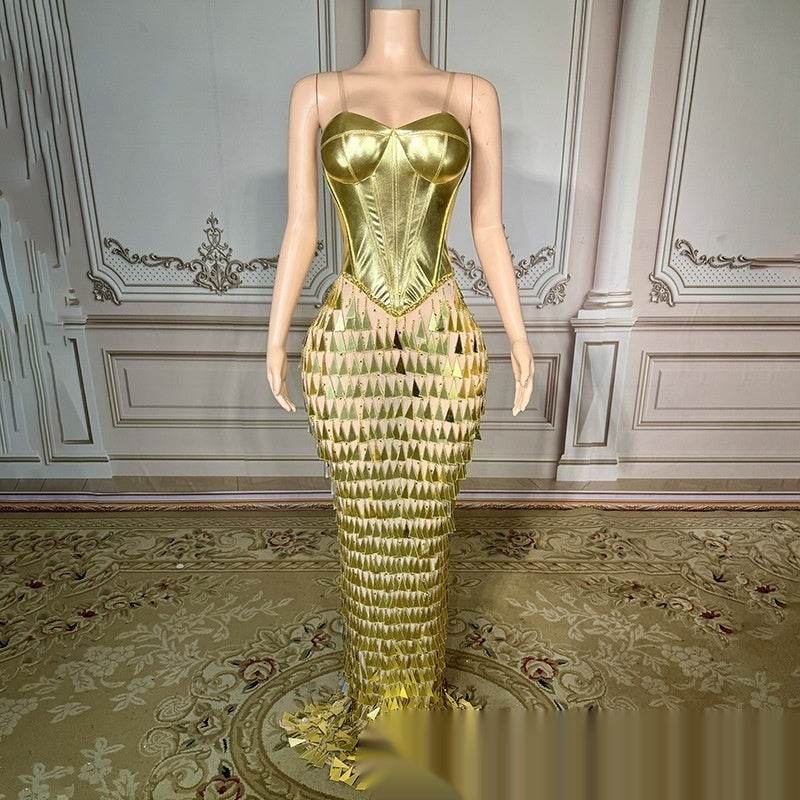 Elegant Gold Mermaid Evening Dress - Slimming Bandage Design for Women - Buy Center