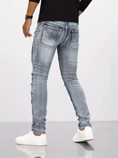 Retro Casual Stretch Motorcycle Jeans for Men - Mid Waist, Light Blue - Buy Center