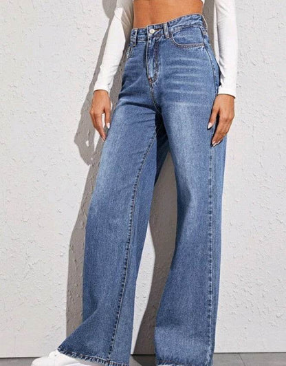 Catsuo High Waist Wide Leg Jeans for Women - Trendy Loose Fit Blue Pants - Buy Center
