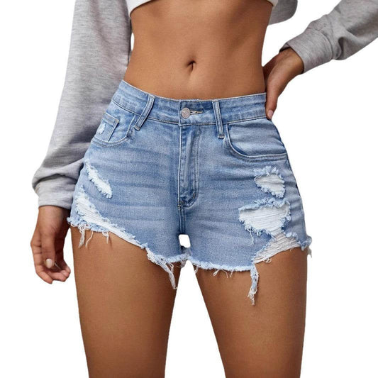 Buycenter Women's Stretch Washed Jeans - Mid Waist, Straight Fit, Blue - Buy Center