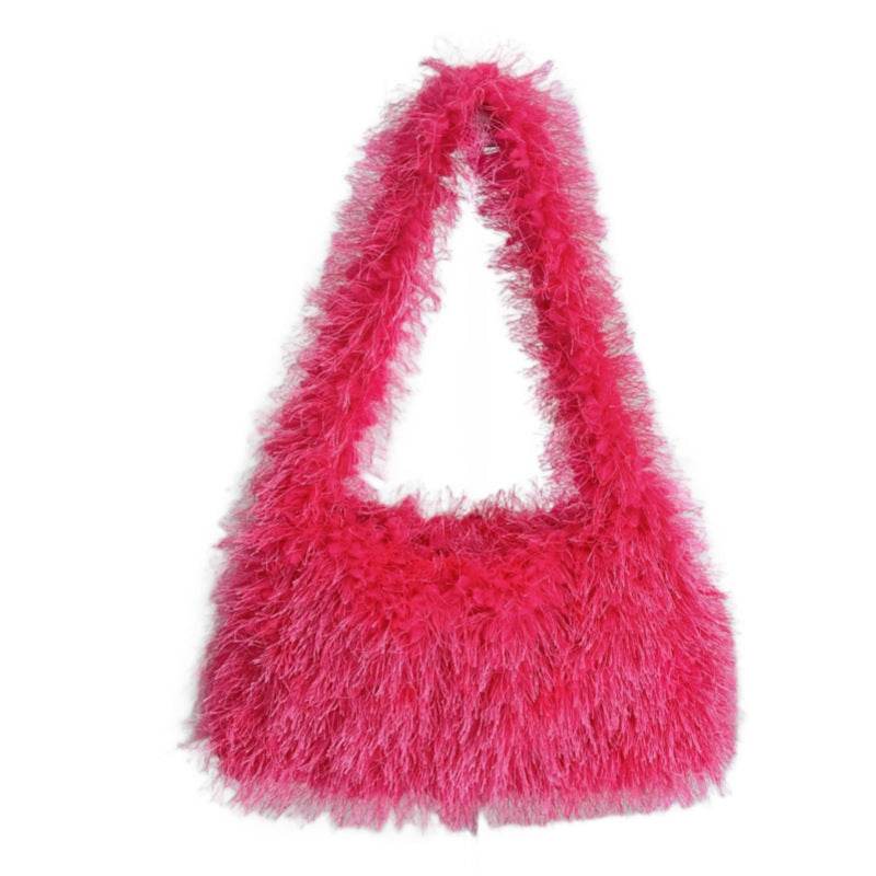 Versatile Candy Colored Handheld Tassel Bag - Fresh Plush Clutch - Buy Center