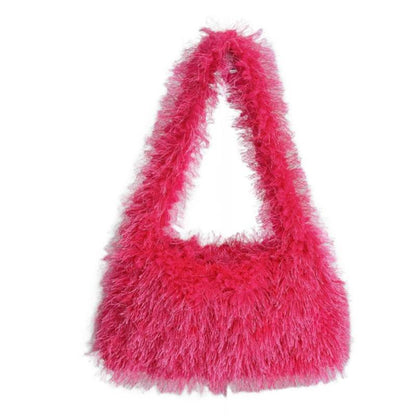 Versatile Candy Colored Handheld Tassel Bag - Fresh Plush Clutch - Buy Center