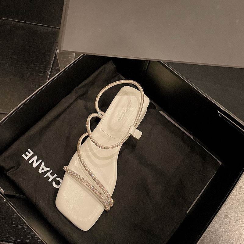 Women's Rhinestone Open Toe Sandals - Stylish Ankle-Strap for Elegance - Buy Center