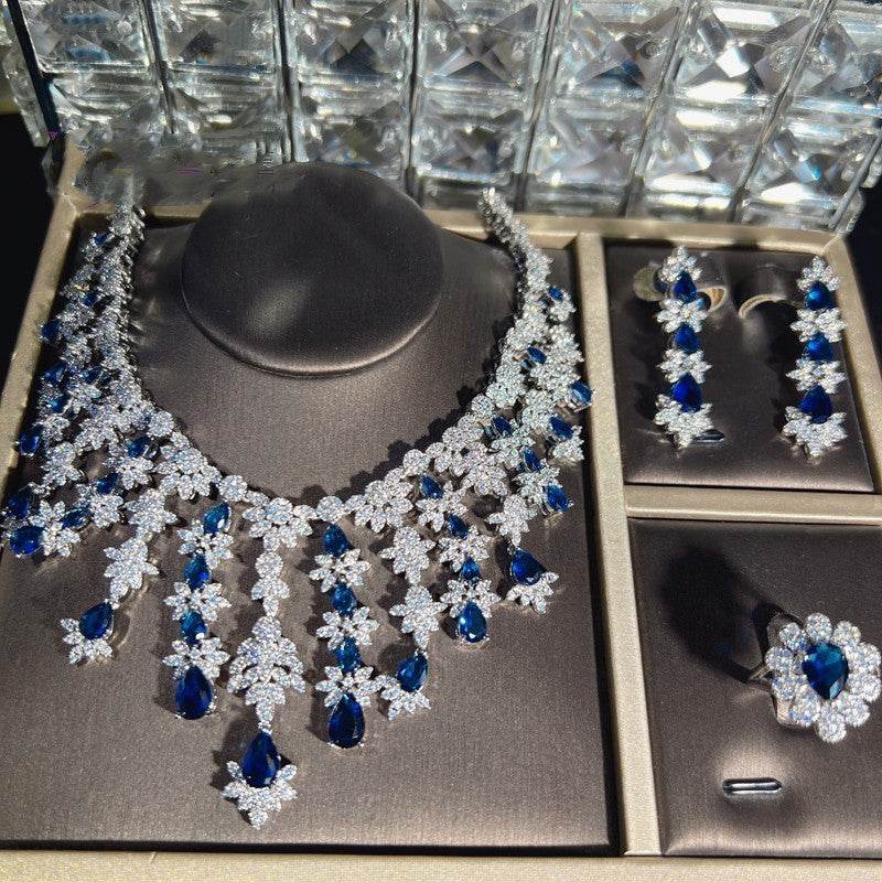 Buy Center Blue Rhinestone Jewelry Set - Necklace, Earrings, Bracelet, Ring - Buy Center