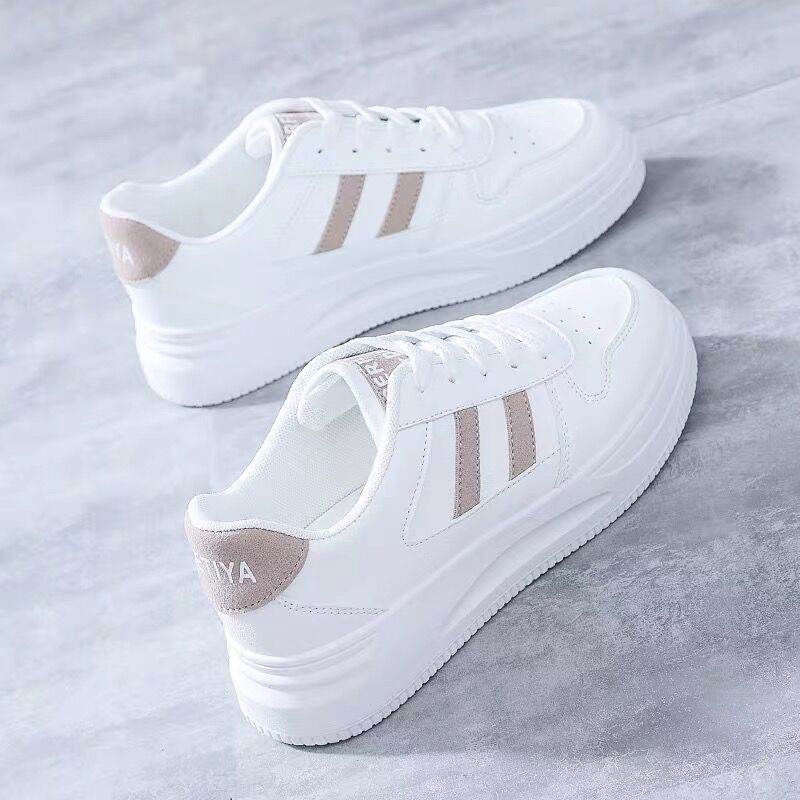 Stylish Women's Casual Sports Sneakers - Low Top White & Blue Leather - Buy Center