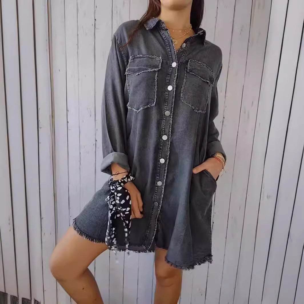 Buycenter Jean-like Casual Long Shirt Coat - Cotton & Linen for Women - Buy Center