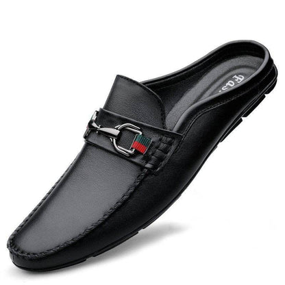 Buycenter Men's Casual Leather Slip-On Half-Slippers - Stylish & Comfortable - Buy Center