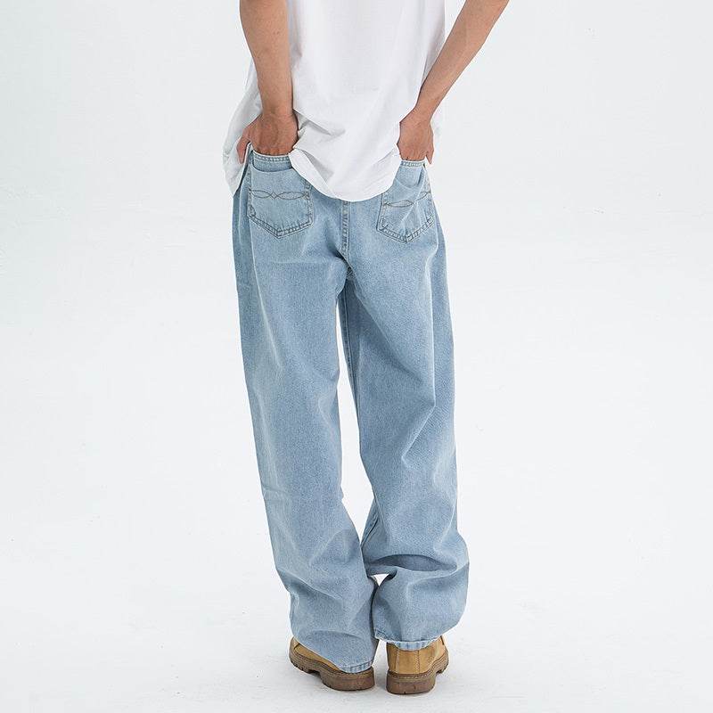 Vintage Washed Blue Skateboarding Jeans - Loose Straight Style for Youth - Buy Center
