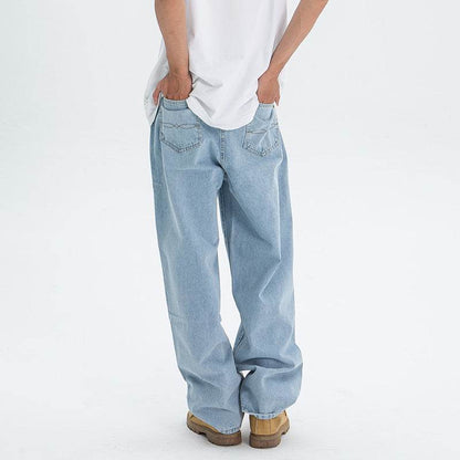 Vintage Washed Blue Skateboarding Jeans - Loose Straight Style for Youth - Buy Center