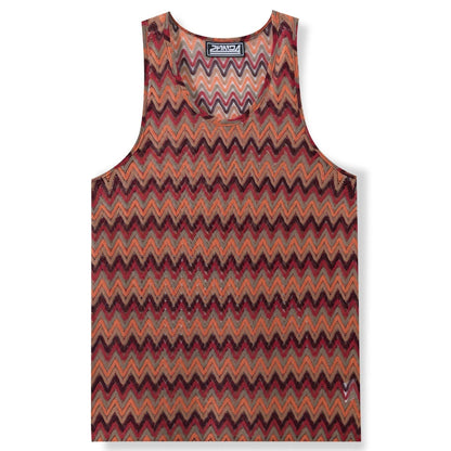 Retro Stripe Color Wave Vest - Summer Casual Men's Clothing in Green & Red - Buy Center