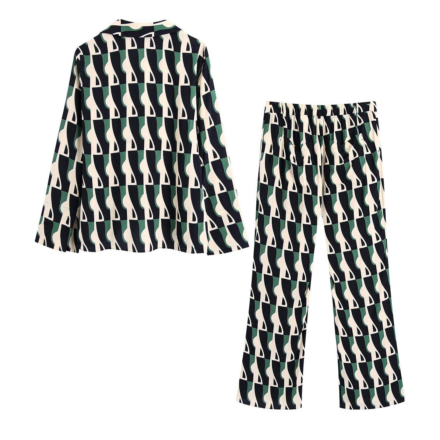 Stylish Men's Geometric Print Pants Suit - Comfortable Loose Blouse Set - Buy Center