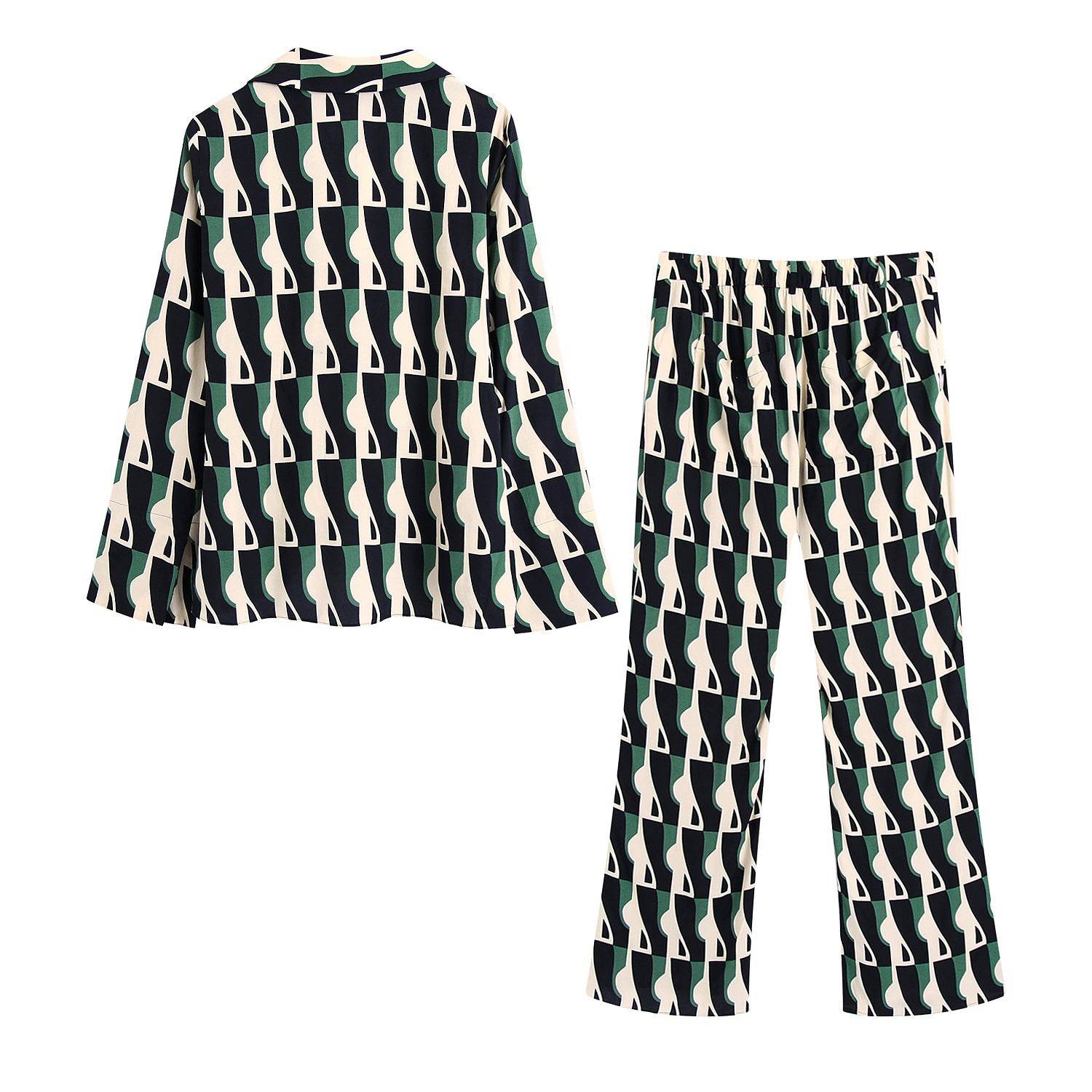 Stylish Men's Geometric Print Pants Suit - Comfortable Loose Blouse Set - Buy Center