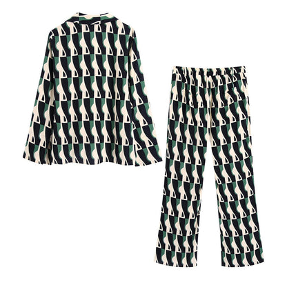 Stylish Men's Geometric Print Pants Suit - Comfortable Loose Blouse Set - Buy Center