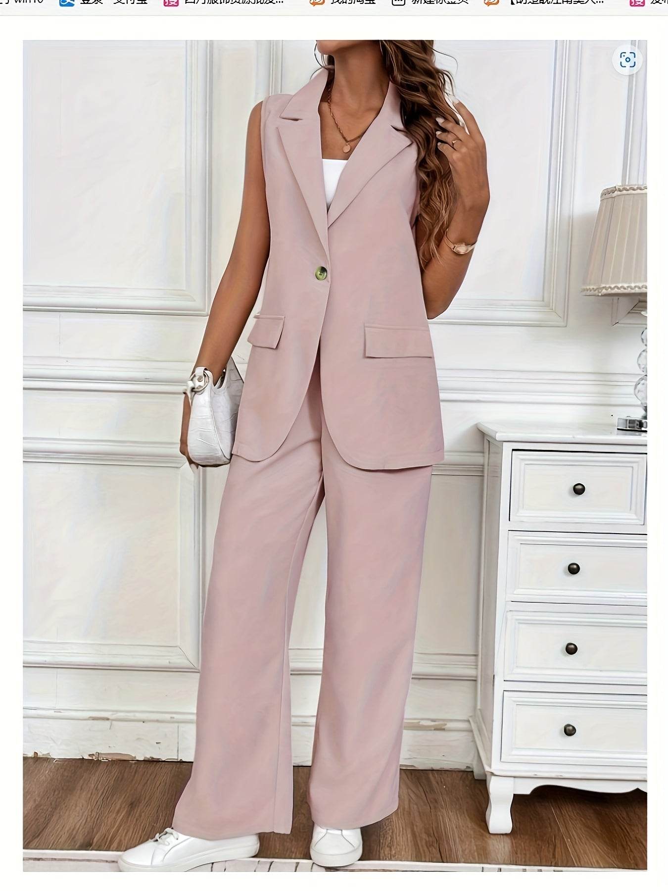 Elegant Women's Casual Vest Pants Suit - Solid Color, Polyester - Buy Center