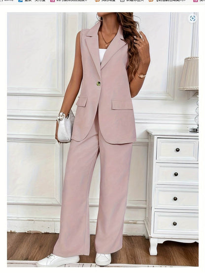 Elegant Women's Casual Vest Pants Suit - Solid Color, Polyester - Buy Center