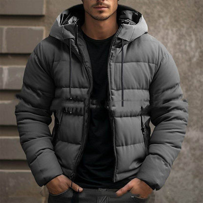 Men's Hooded Down Jacket - Velvet Cotton, Stylish Solid Colors - Buy Center
