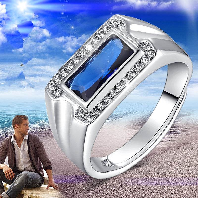S925 Sterling Silver Kyanite Ring - Modern Geometric Design for Men - Buy Center