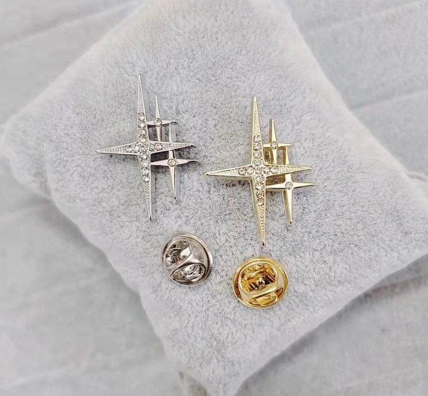 Buy Center Retro Camellia Zircon Brooch - Metallic Star Design Accessory - Buy Center