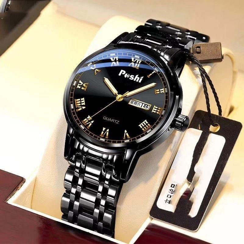 Men's Steel Band Quartz Watch - Luminous, Waterproof, Double Calendar - Buy Center
